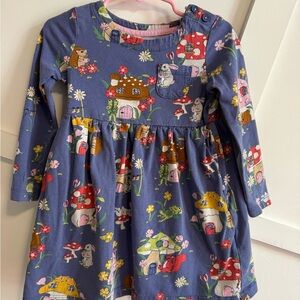 Mini Boden Purple Cottage & Mushroom Print Long Sleeve Dress